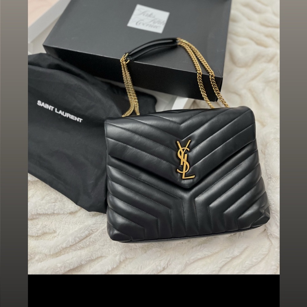 Saint Laurent Black and Gold Quilted Shoulder Bag